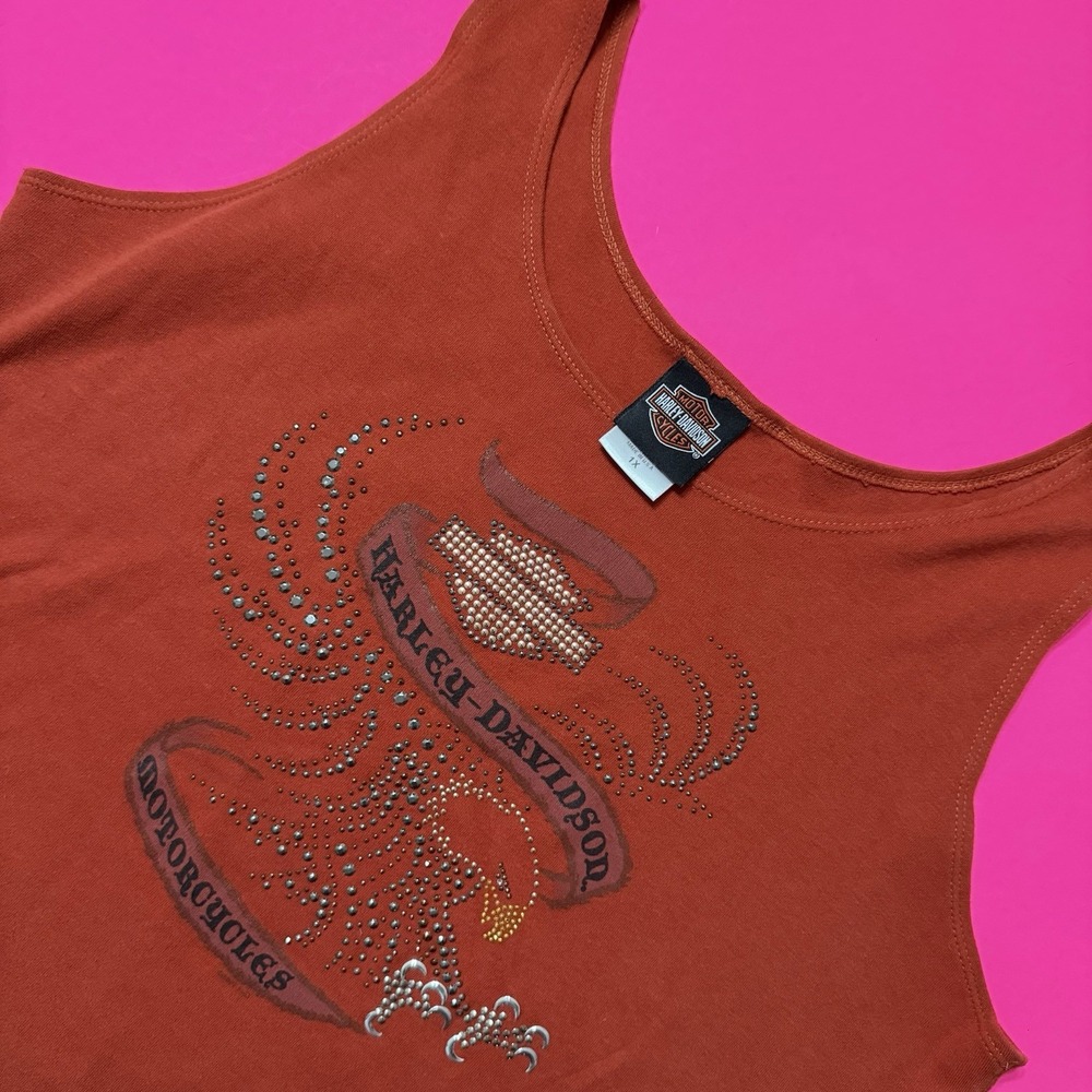 Harley Davidson Tank Top Women ATL Orange Eagle Graphic Made In Usa Size 1X